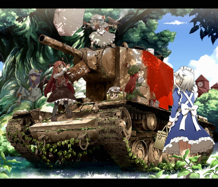 remilia scarlet, flandre scarlet, izayoi sakuya, patchouli knowledge, hong meiling, and 1 more (touhou) drawn by sakura_(medilore)
