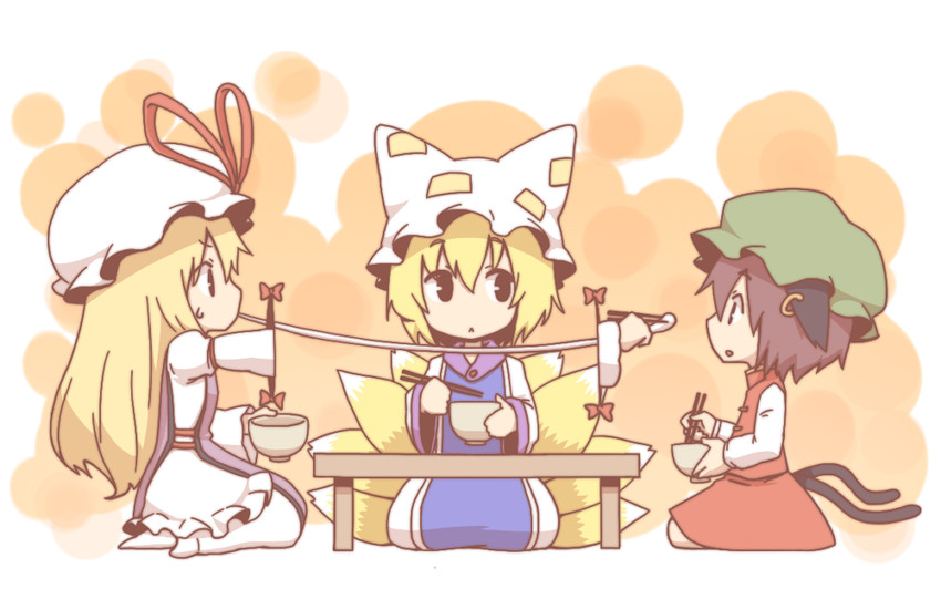 yakumo yukari, yakumo ran, and chen (touhou) drawn by taiga_mahoukan