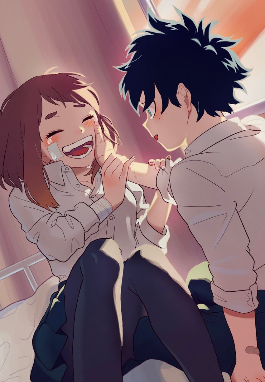midoriya izuku and uraraka ochaco (boku no hero academia) drawn by humanaliensleep