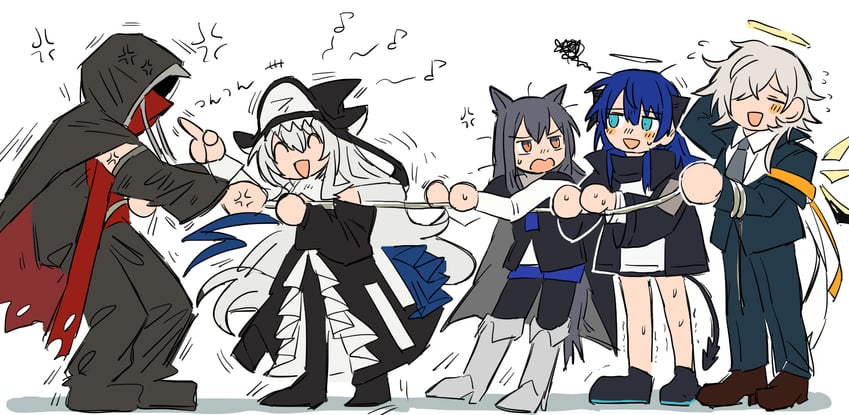 texas, mostima, specter, texas the omertosa, specter the unchained, and 2 more (arknights) drawn by donki_(yeah)