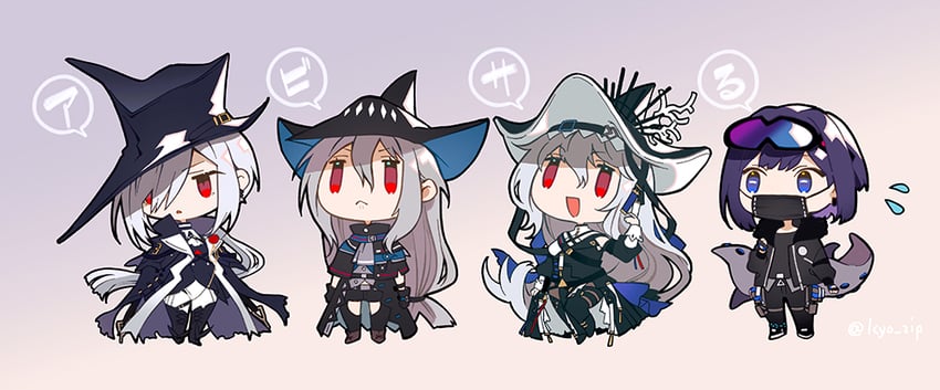 skadi, specter, specter the unchained, gladiia, and andreana (arknights) drawn by kyo_zip