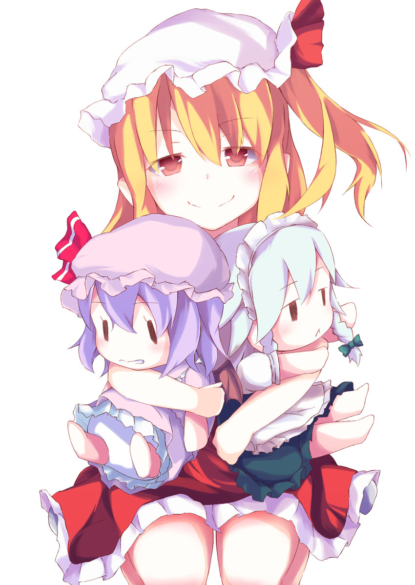 remilia scarlet, flandre scarlet, and izayoi sakuya (touhou) drawn by koshinaka-zz