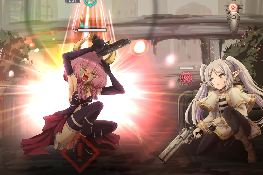 frieren, aura, and syuen (goddess of victory: nikke and 2 more) drawn by fujitaka_nasu