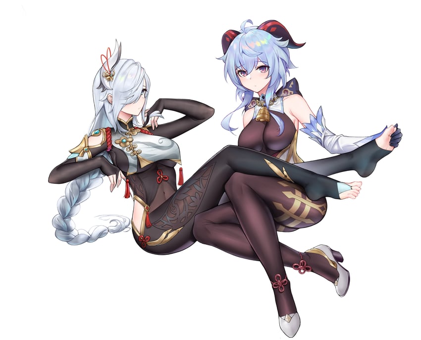 ganyu and shenhe (genshin impact) drawn by jin_mu_mulin