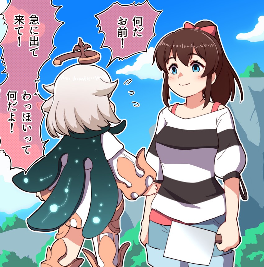 paimon and satake minako (idolmaster and 2 more) drawn by takiki
