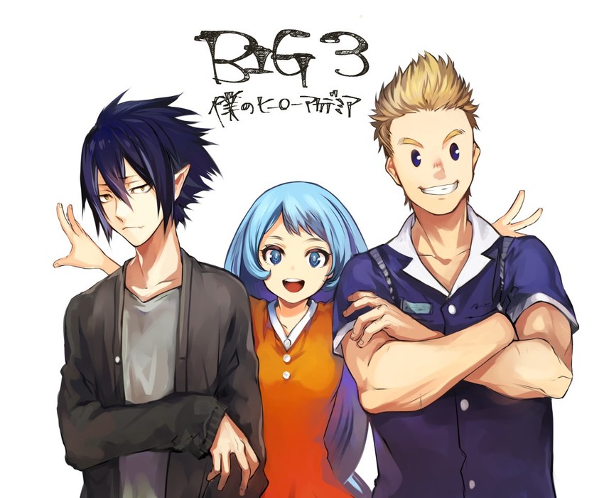 hado nejire, togata mirio, and amajiki tamaki (boku no hero academia) drawn by kou10_mitaka