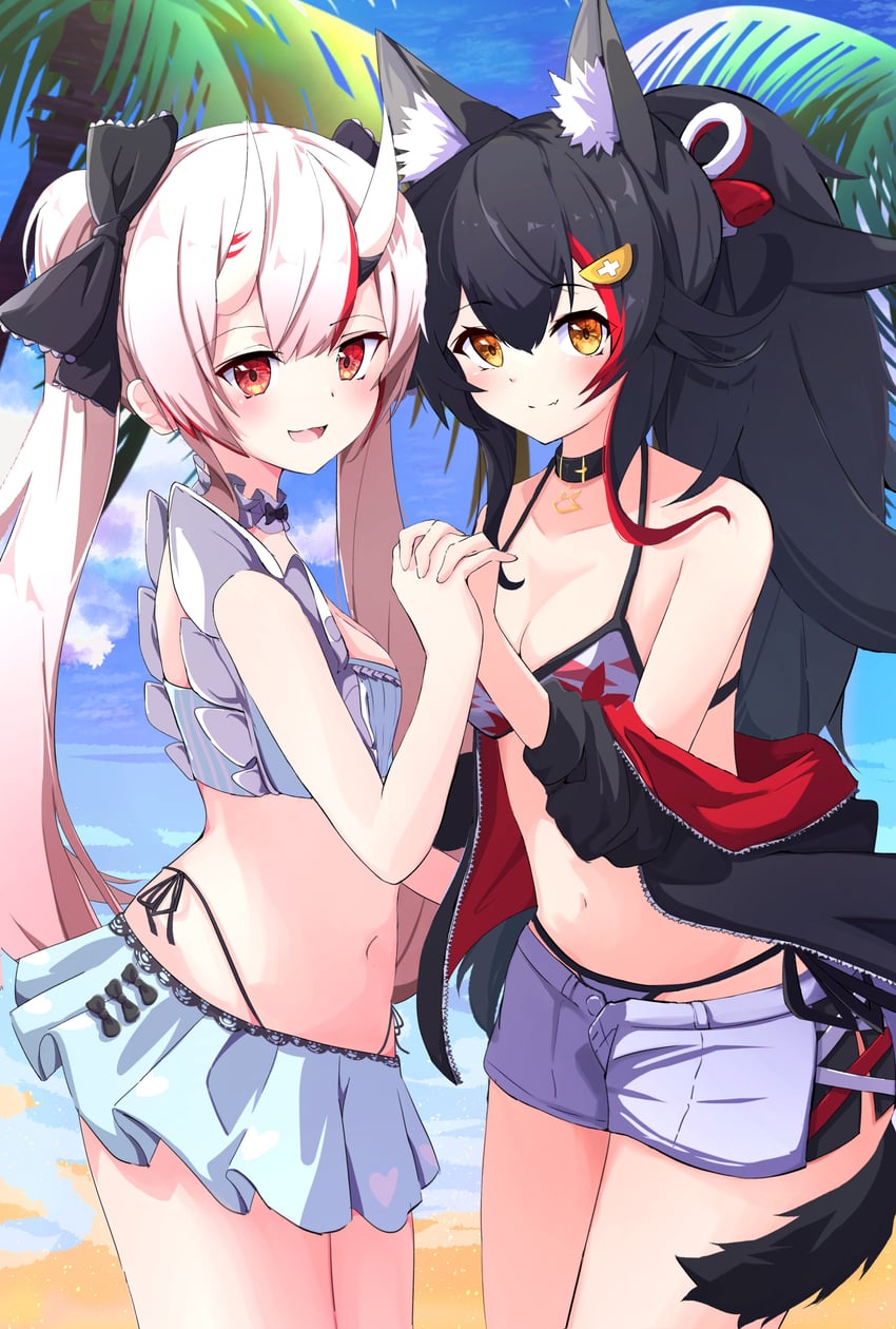 ookami mio and nakiri ayame (hololive) drawn by fumi_(fumibeing)