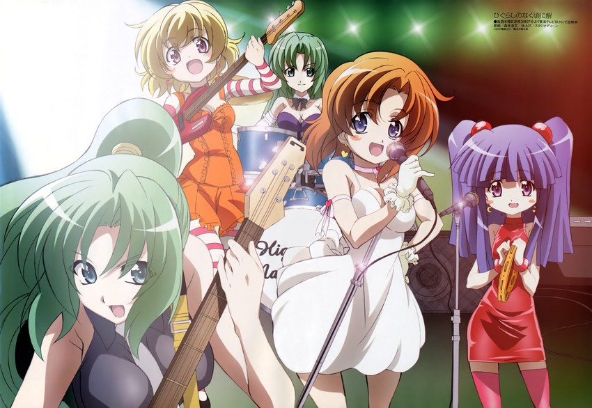 furude rika, ryuuguu rena, houjou satoko, sonozaki mion, and sonozaki shion (higurashi no naku koro ni and 1 more) drawn by morimoto_hirofumi