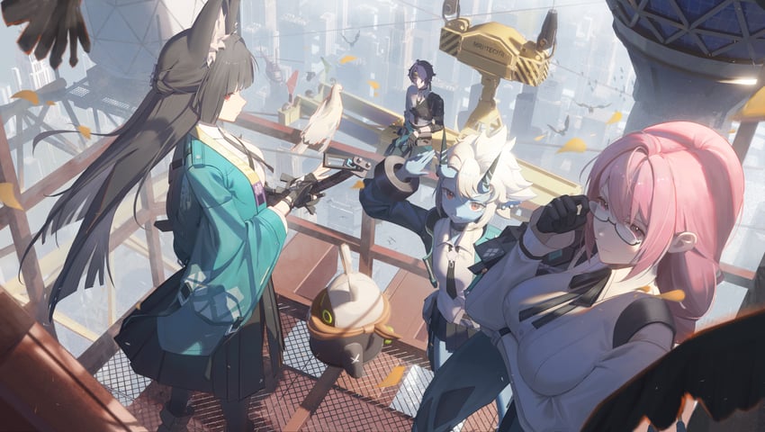 hoshimi miyabi, tsukishiro yanagi, eous, soukaku, and asaba harumasa (zenless zone zero) drawn by shengkai167