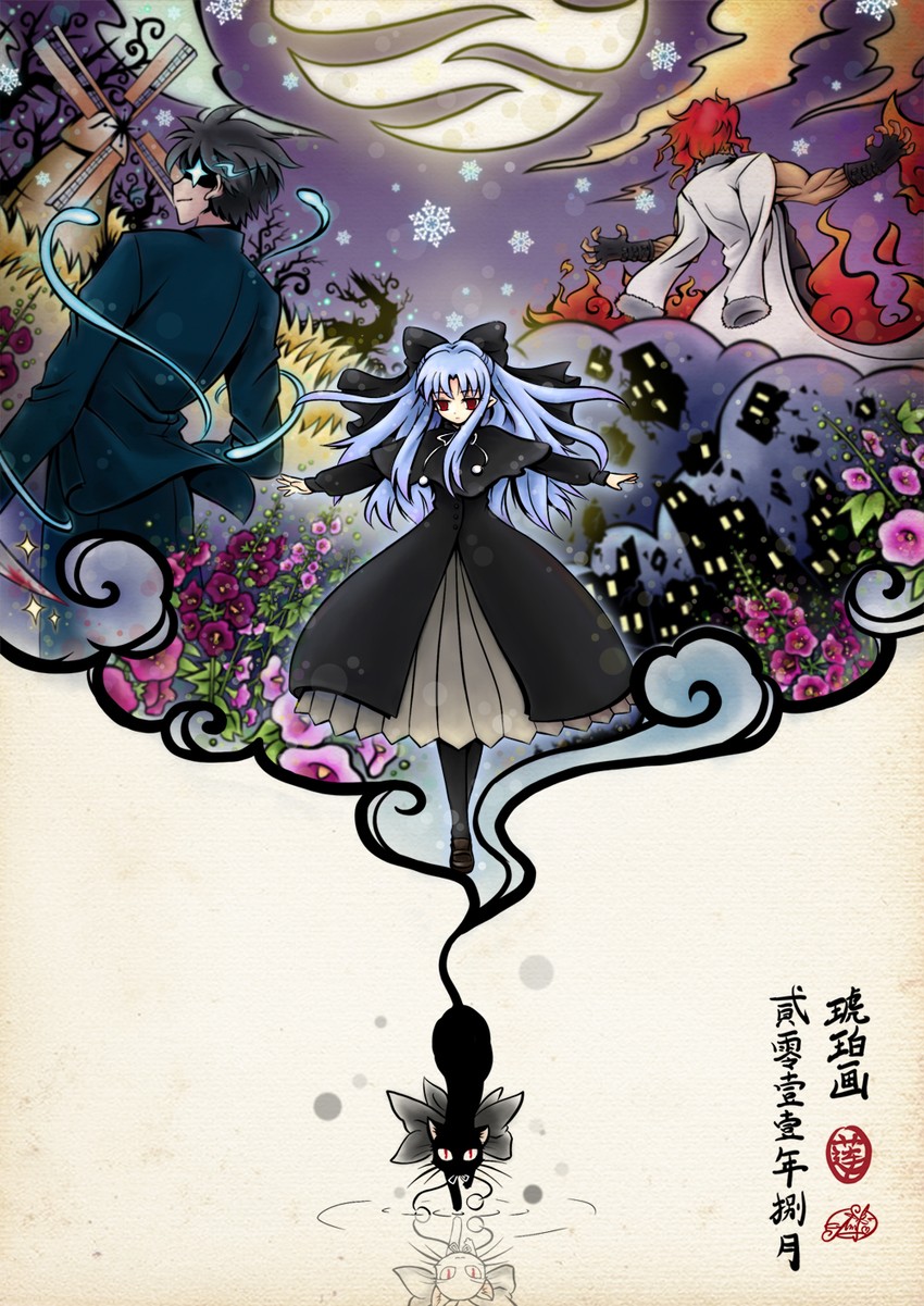 nanaya shiki, kishima kouma, len, and white len (tsukihime and 1 more) drawn by snowclover