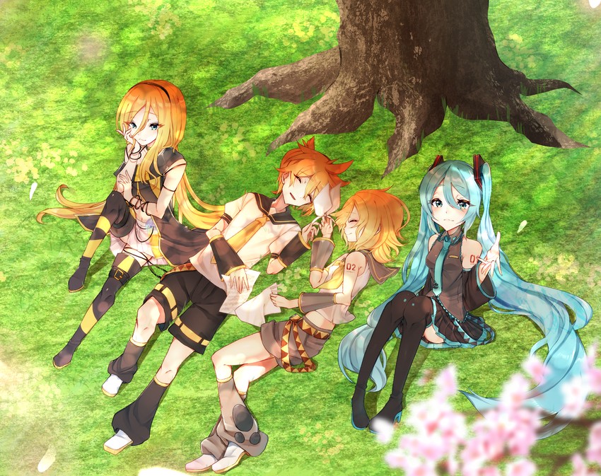 hatsune miku, kagamine rin, kagamine len, and lily (vocaloid) drawn by kusunokimizuha