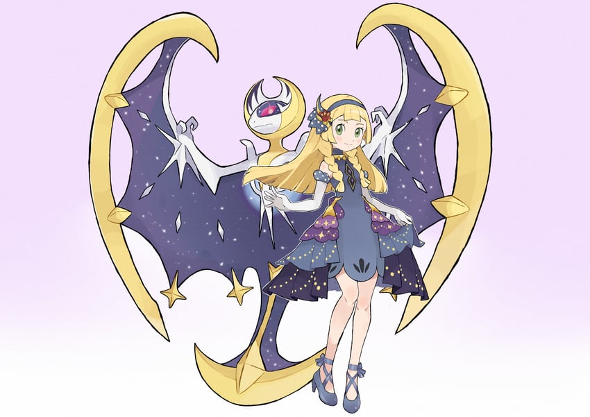 lunala and lillie (pokemon and 1 more) drawn by pluffishi