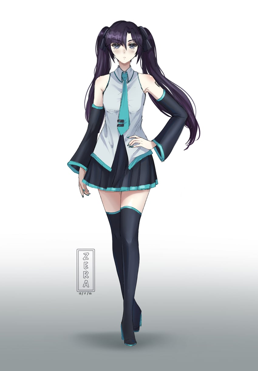 hatsune miku and mona (genshin impact and 1 more) drawn by zer_0a