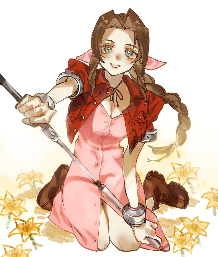 aerith gainsborough (final fantasy and 1 more) drawn by meameeea