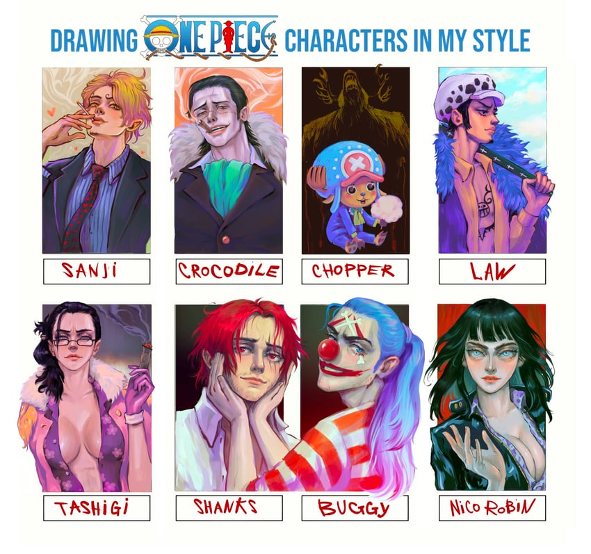 nico robin, sanji, trafalgar law, tony tony chopper, crocodile, and 4 more (one piece) drawn by hellpasso