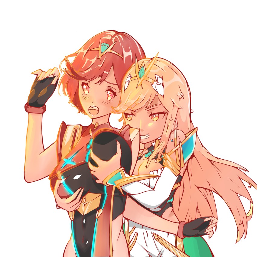 pyra and mythra (xenoblade chronicles and 1 more) drawn by drvcx_(user_sdfk2583)