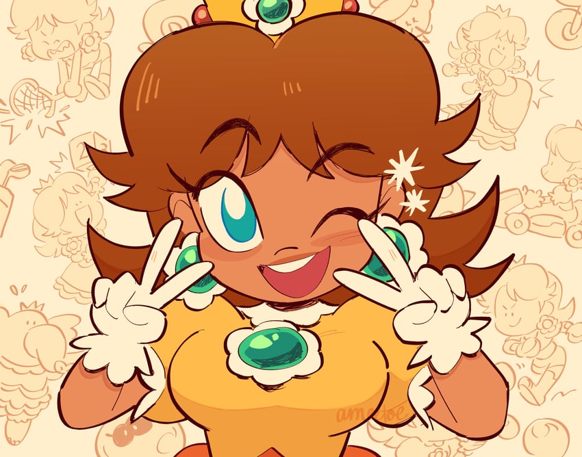 princess daisy, striker daisy, elephant daisy, bubble daisy, wubba daisy, and 2 more (mario and 4 more) drawn by amie_sanchez
