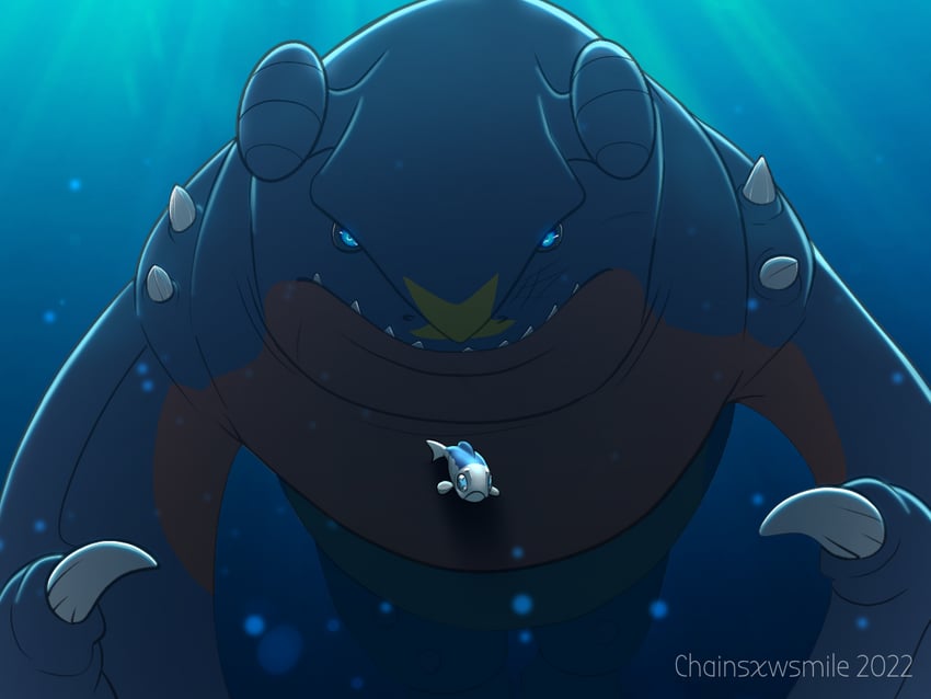 garchomp and wishiwashi (pokemon and 1 more) drawn by chainsxwsmile
