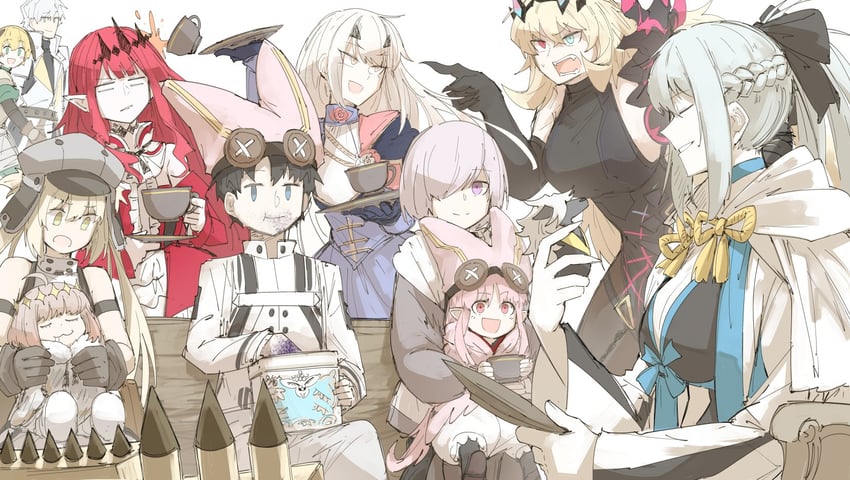artoria pendragon, mash kyrielight, fujimaru ritsuka, baobhan sith, morgan le fay, and 7 more (fate and 1 more) drawn by kankan33333