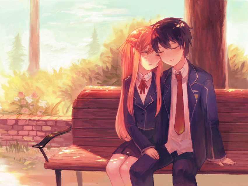 asuna and kirito (sword art online) drawn by im_(inuboe)