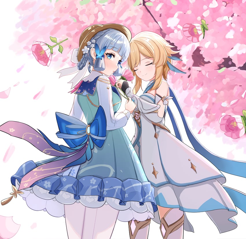 lumine and kamisato ayaka (genshin impact) drawn by tsukiko_neko
