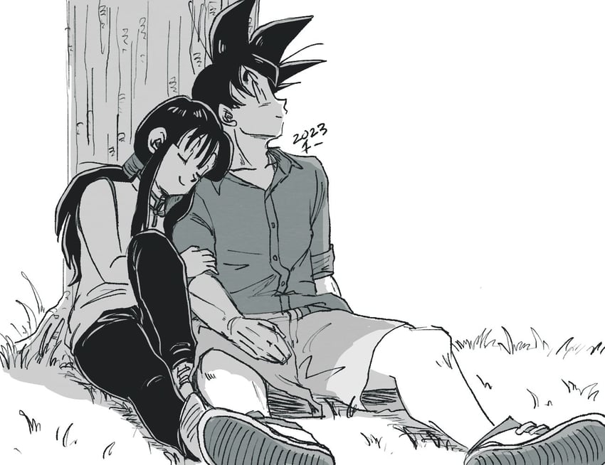 son goku and chi-chi (dragon ball and 1 more) drawn by chi_(cmon_57)