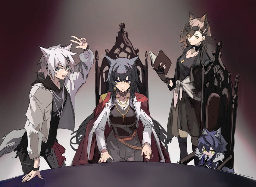 texas, vigil, lappland, penance, and texas the omertosa (arknights) drawn by ningjiu_9