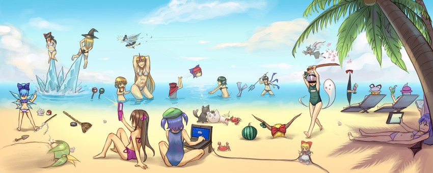 hakurei reimu, kirisame marisa, remilia scarlet, komeiji koishi, konpaku youmu, and 20 more (touhou) drawn by zhengyifan7