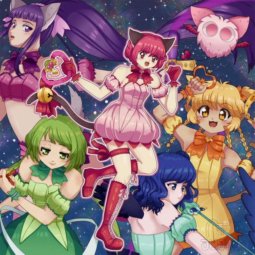 momomiya ichigo, mew ichigo, aizawa mint, fujiwara zakuro, midorikawa lettuce, and 6 more (tokyo mew mew and 1 more) drawn by jujica