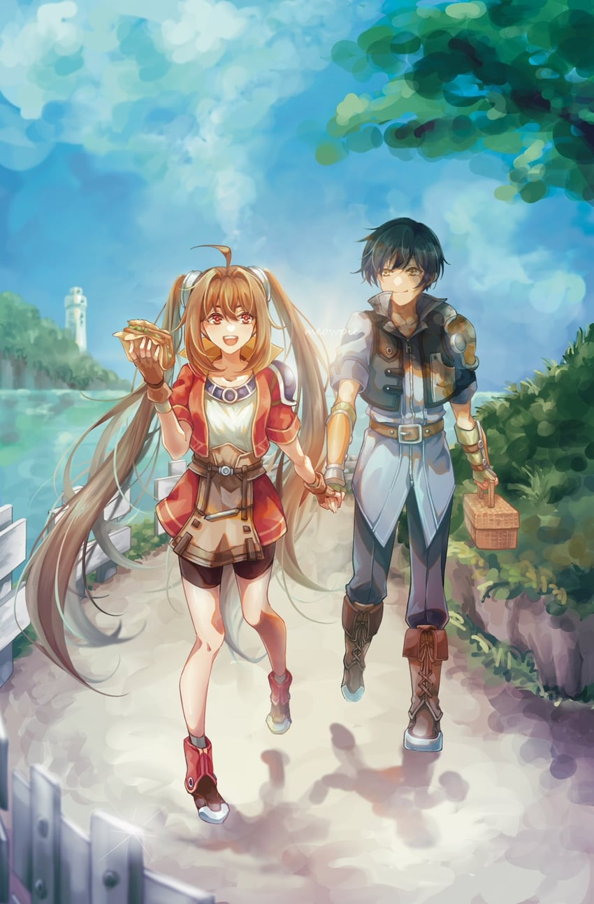 estelle bright and joshua bright (eiyuu densetsu and 1 more) drawn by meowpie
