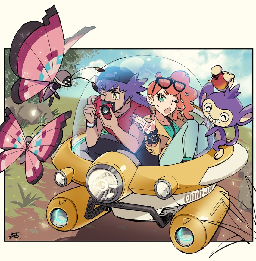leon, sonia, aipom, and vivillon (pokemon and 2 more) drawn by 3737-3737