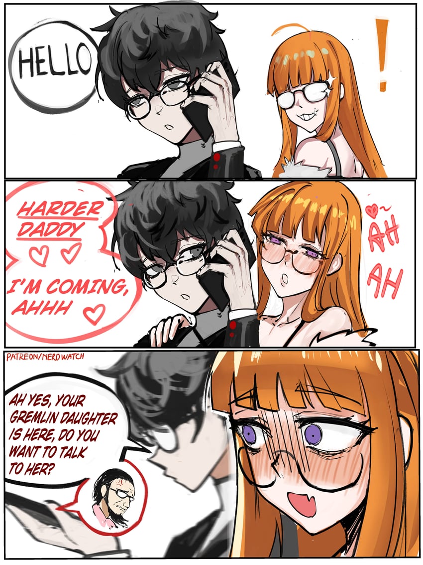 amamiya ren, sakura futaba, and sakura soujirou (persona and 1 more) drawn by nero_watch