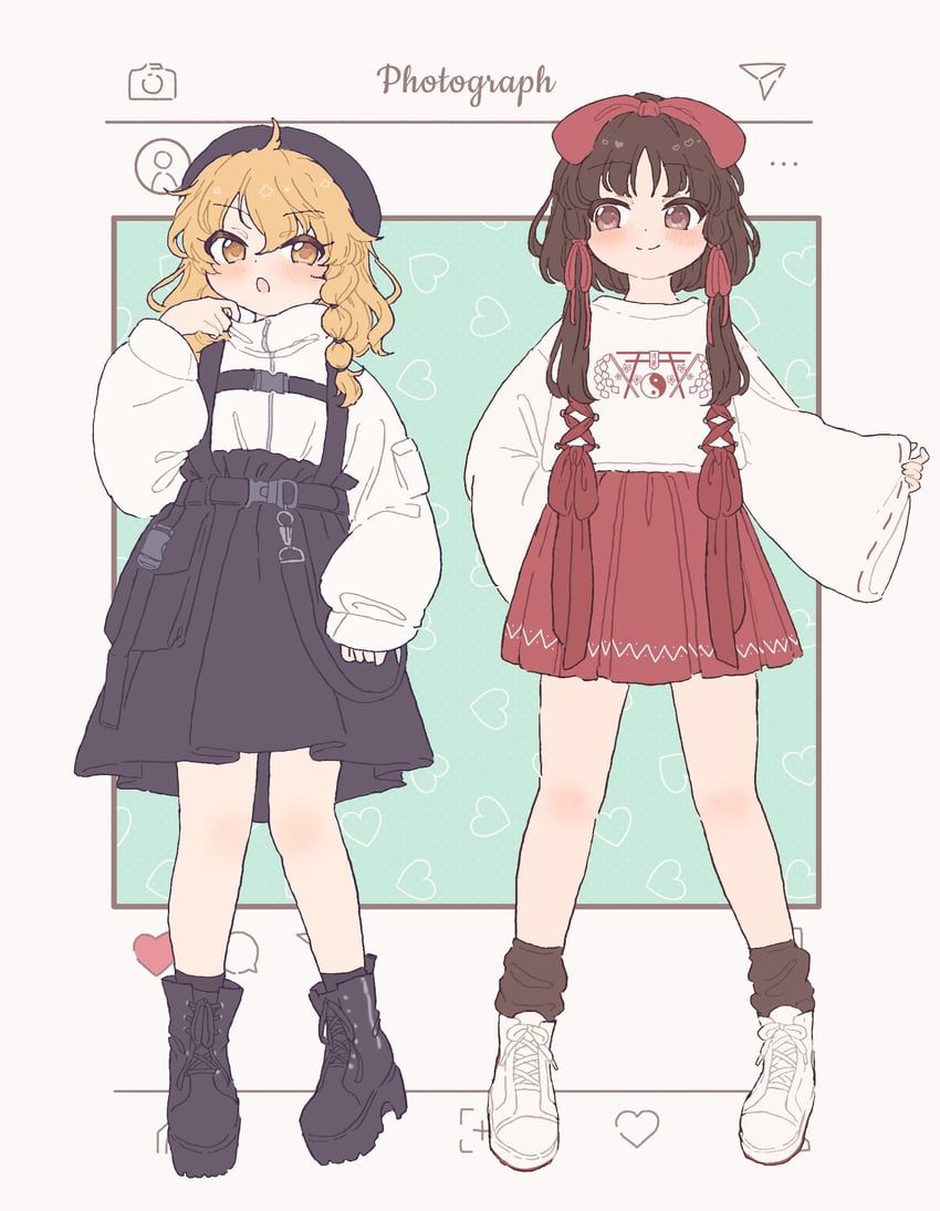 hakurei reimu and kirisame marisa (touhou and 1 more) drawn by sakurasaka
