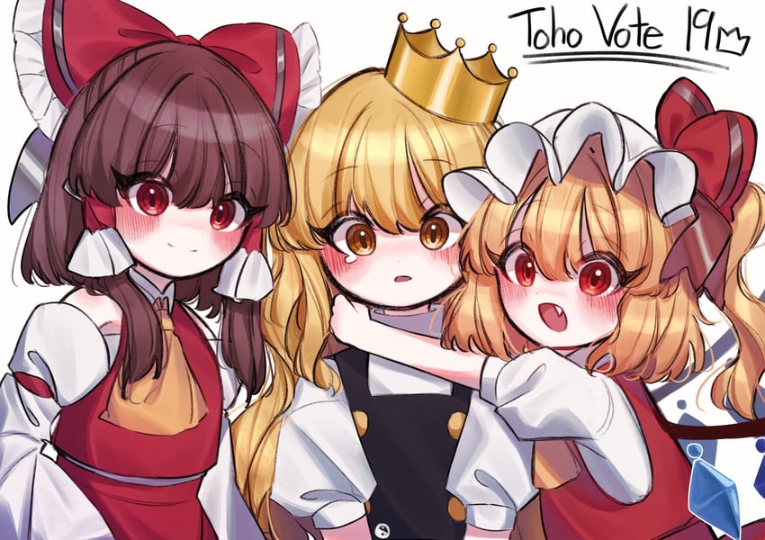 hakurei reimu, kirisame marisa, and flandre scarlet (touhou) drawn by tohou89