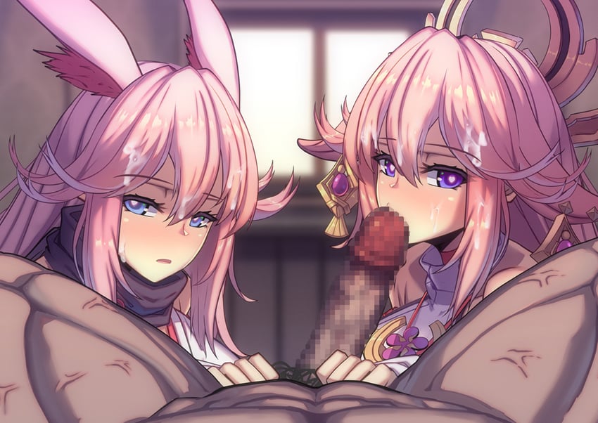 yae miko, yae sakura, and sakura ayane (genshin impact and 3 more) drawn by lao_meng