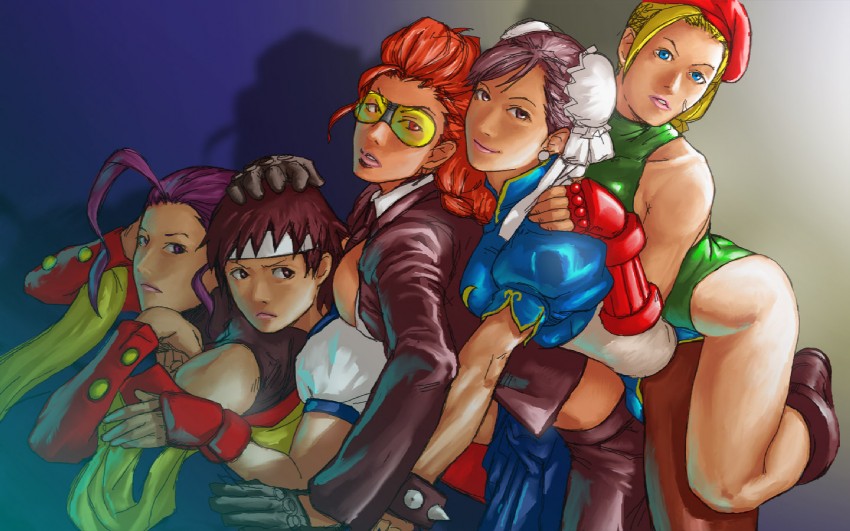 chun-li, cammy white, kasugano sakura, crimson viper, and rose (street fighter and 1 more) drawn by take_(draghignazzo)