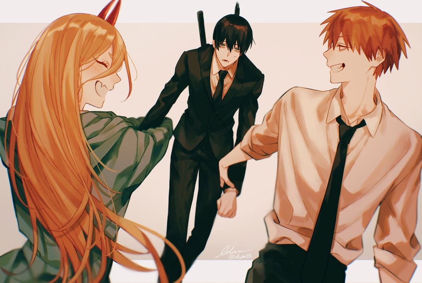 power, denji, and hayakawa aki (chainsaw man) drawn by izumi_(kisshot1126)