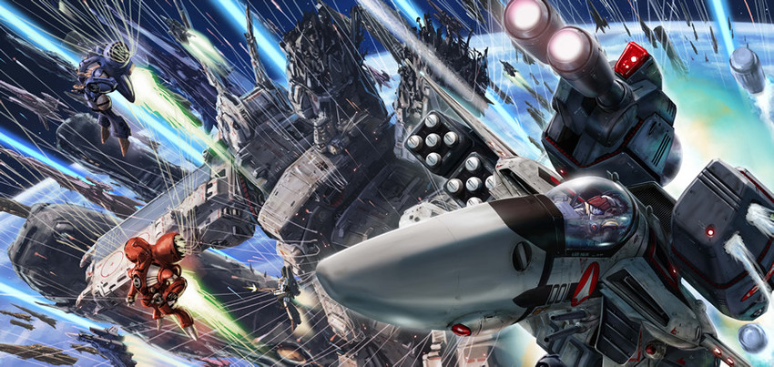 vf-1, sdf-1, ichijou hikaru, vf-1s, maximilian jenius, and 5 more (macross and 2 more) drawn by tenjin_hidetaka