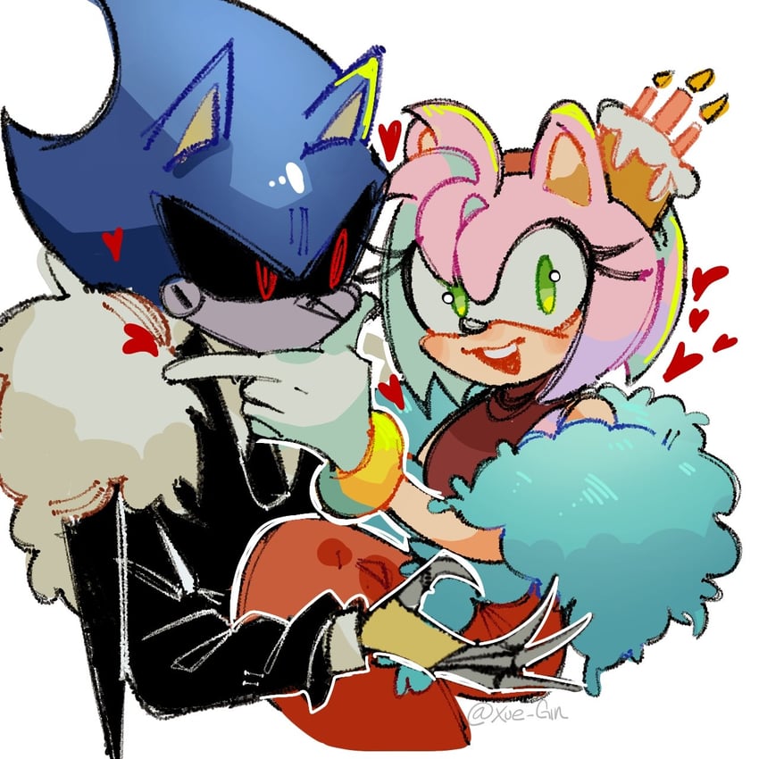 amy rose and metal sonic (sonic and 1 more) drawn by xue_gin