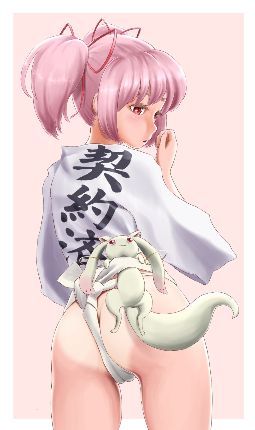 kaname madoka and kyubey (mahou shoujo madoka magica) drawn by wa_(genryusui)