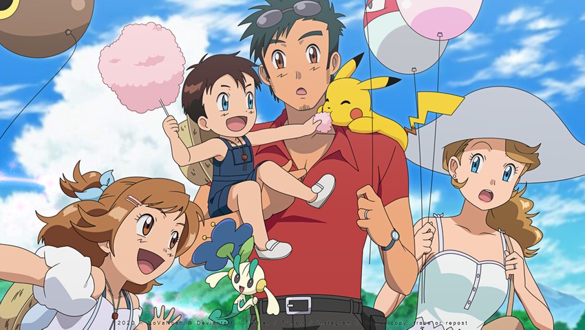 pikachu, ash ketchum, serena, and floette (pokemon and 1 more) drawn by novanoah