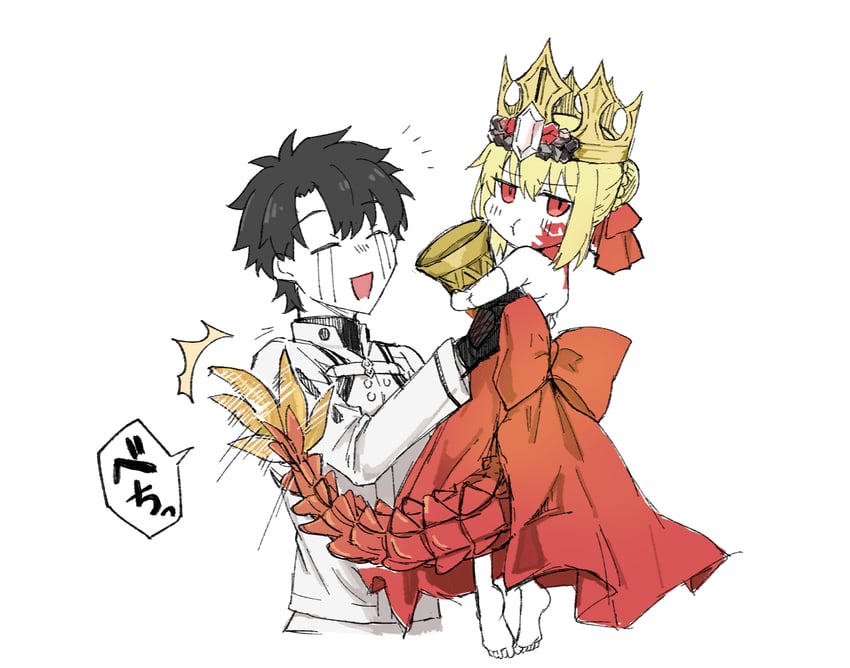 fujimaru ritsuka, nero claudius, and queen draco (fate and 1 more) drawn by haji1nomo