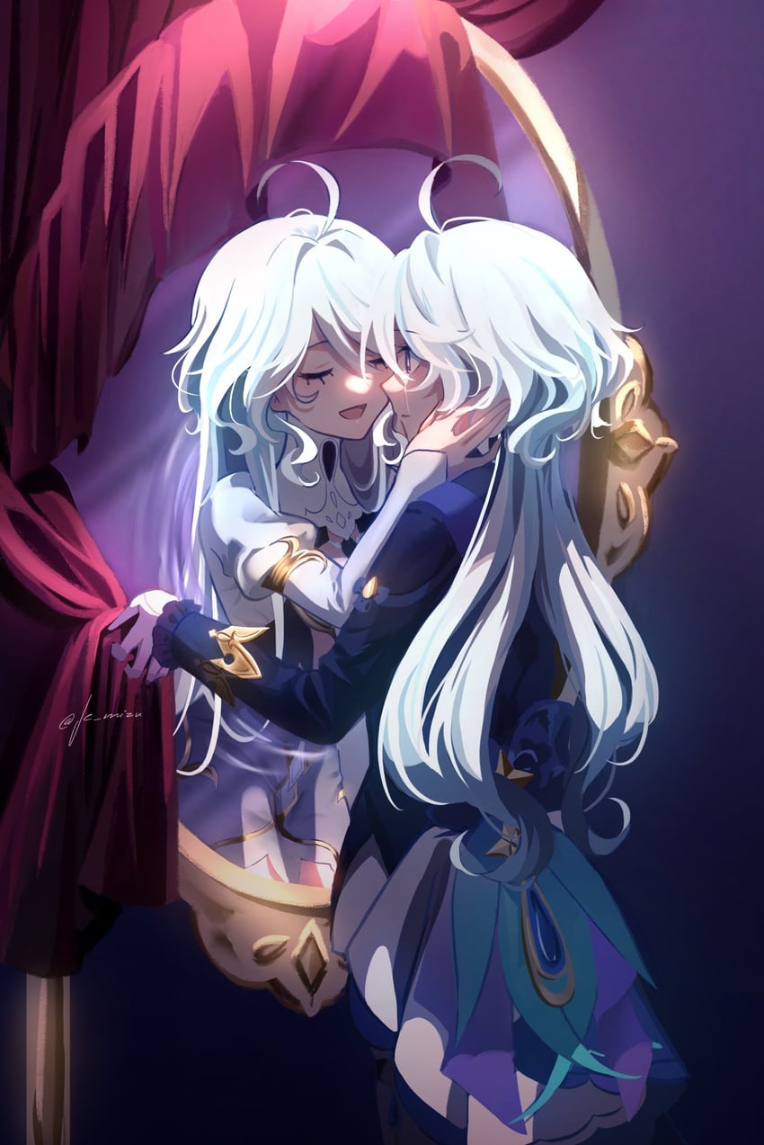 furina and focalors (genshin impact) drawn by je_mizu