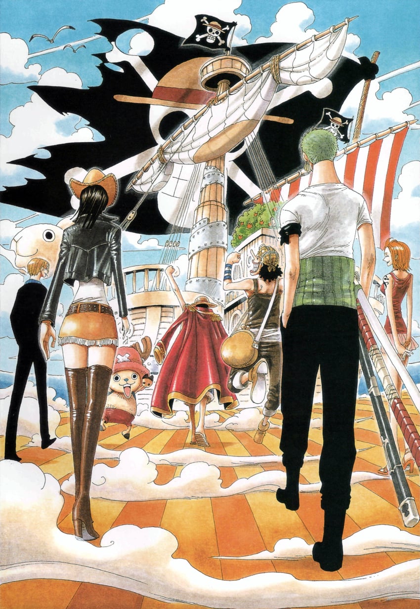 nami, monkey d. luffy, nico robin, roronoa zoro, sanji, and 2 more (one piece) drawn by oda_eiichirou