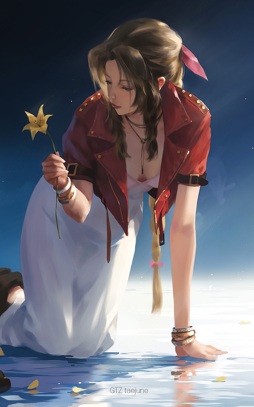 aerith gainsborough (final fantasy and 2 more) drawn by g-tz