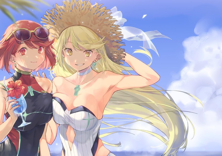 pyra and mythra (xenoblade chronicles and 1 more) drawn by fujie-yz