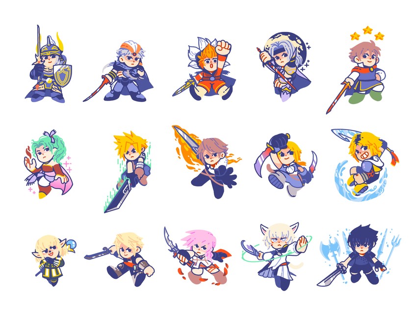 cloud strife, terra branford, squall leonhart, zidane tribal, y'shtola rhul, and 11 more (final fantasy and 16 more) drawn by byronb