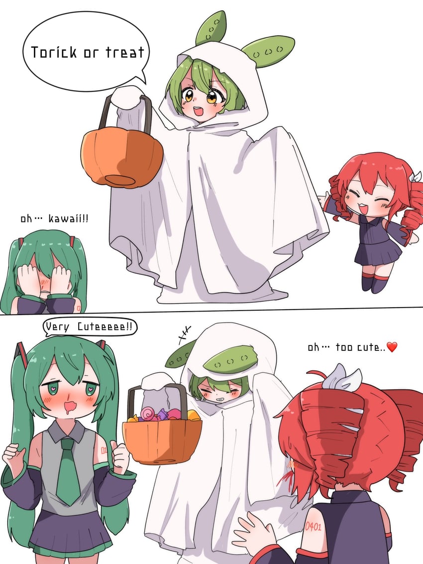 hatsune miku, kasane teto, and zundamon (vocaloid and 4 more) drawn by haru_maron