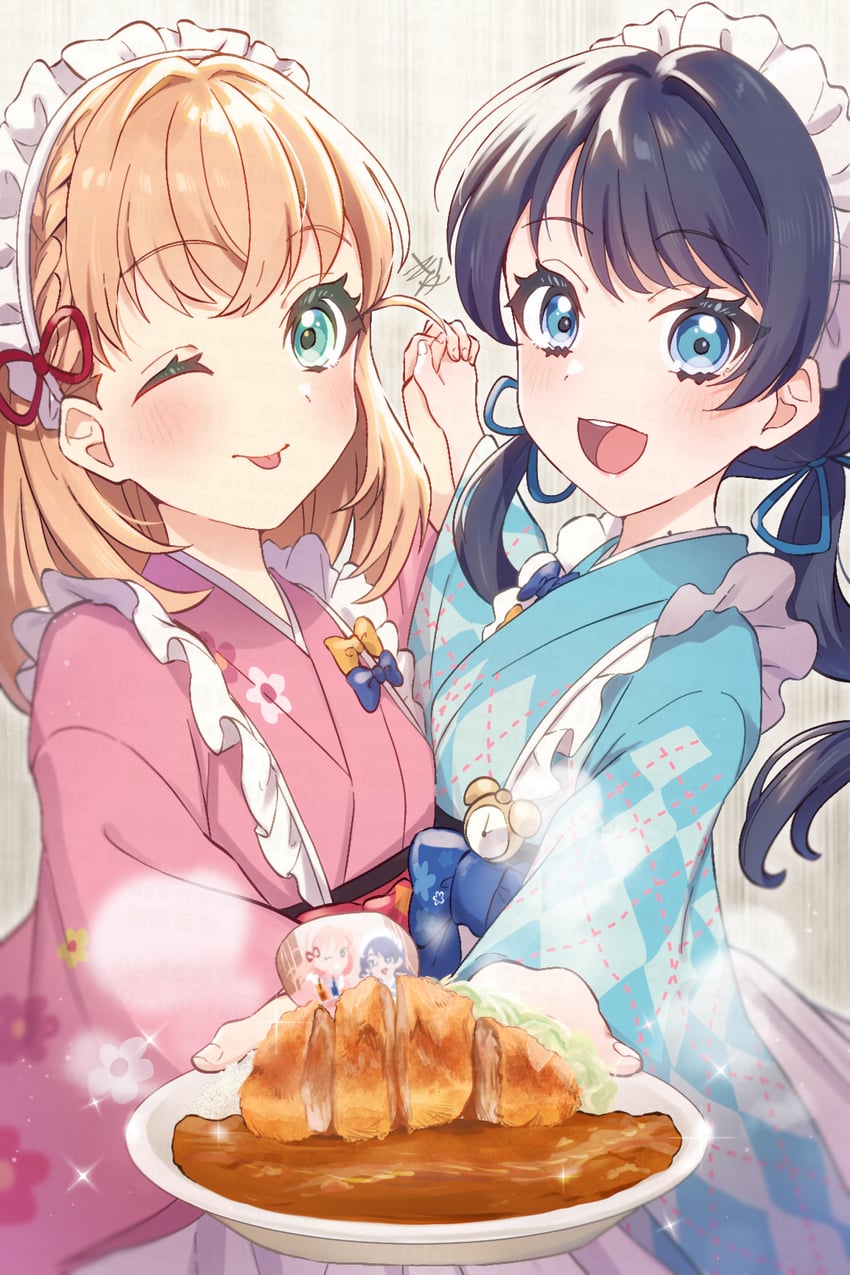 hinoshita kaho and murano sayaka (love live! and 1 more) drawn by kyaku_tasu