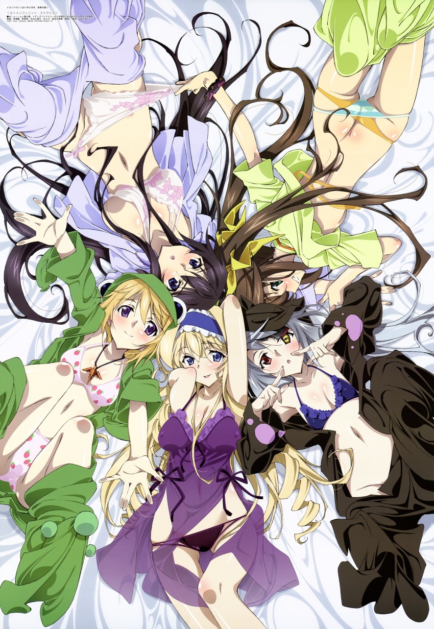 charlotte dunois, cecilia alcott, laura bodewig, shinonono houki, and huang lingyin (megami magazine and 1 more) drawn by mamezuka_takashi